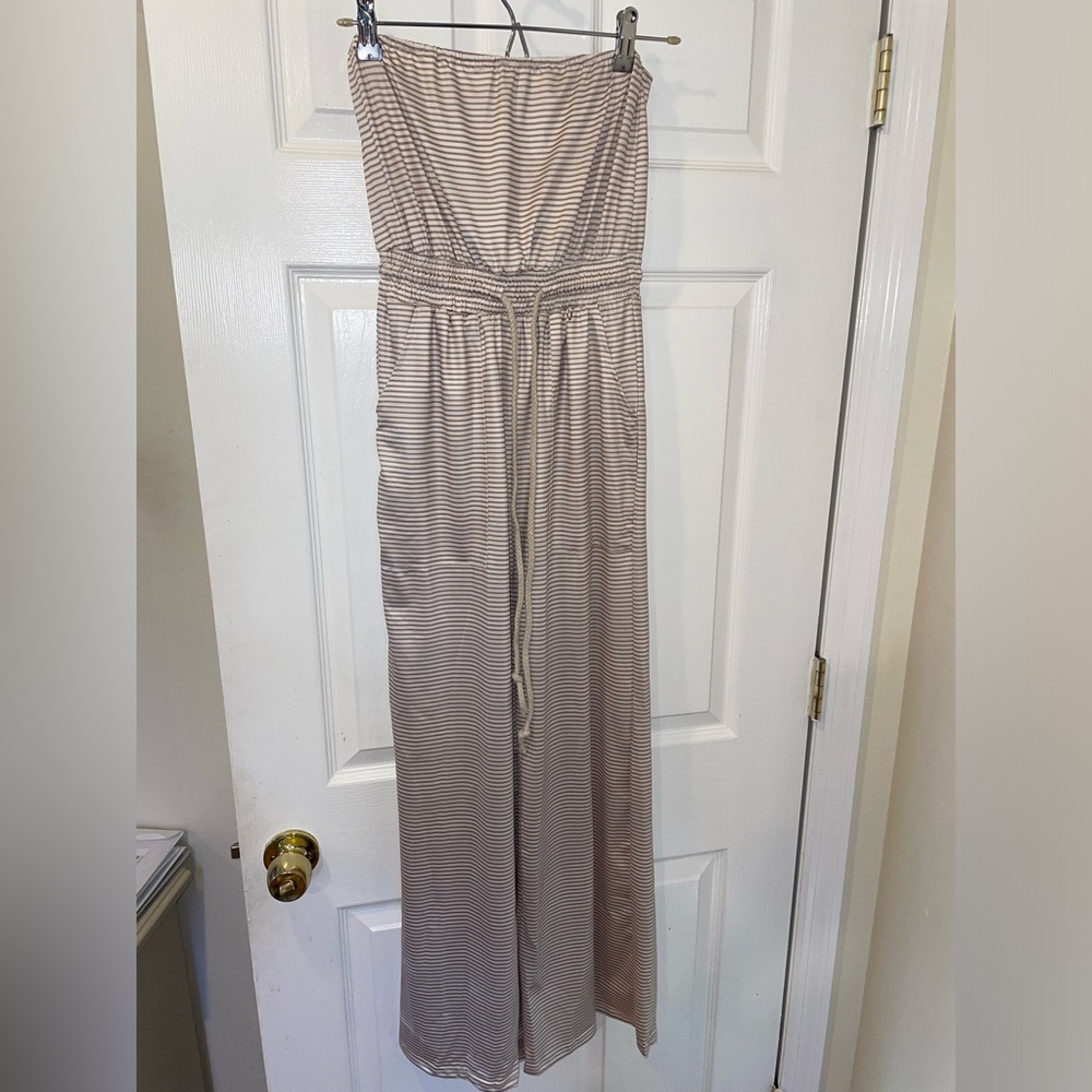 Tan and white jumpsuit